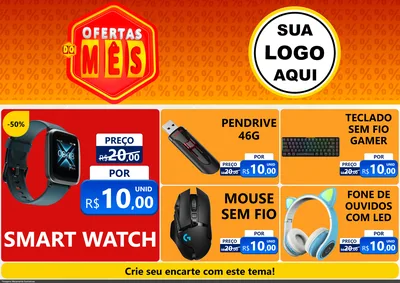 Modelo de Encarte para Encarte A4 Horizontal com o tema Ofertas do Mês para Informática