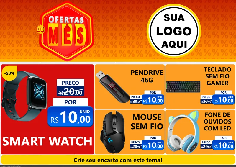 Modelo de Encarte para Encarte A4 Horizontal com o tema Ofertas do Mês para Informática
