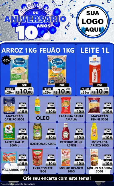 Modelo de Encarte para Encarte Grande com o tema Promoção de Aniversário - 10 Anos para Supermercado
