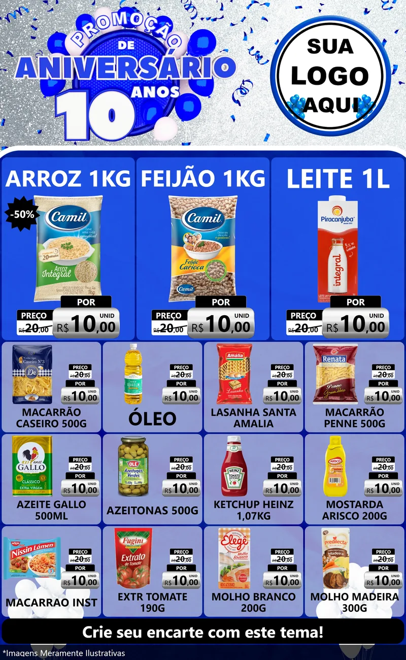 Modelo de Encarte para Encarte Grande com o tema Promoção de Aniversário - 10 Anos para Supermercado