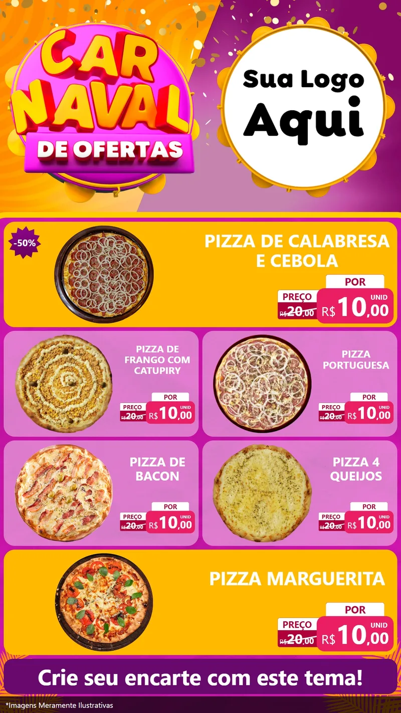 Modelo de TV para TV Vertical com o tema Carnaval de Ofertas para Pizzaria
