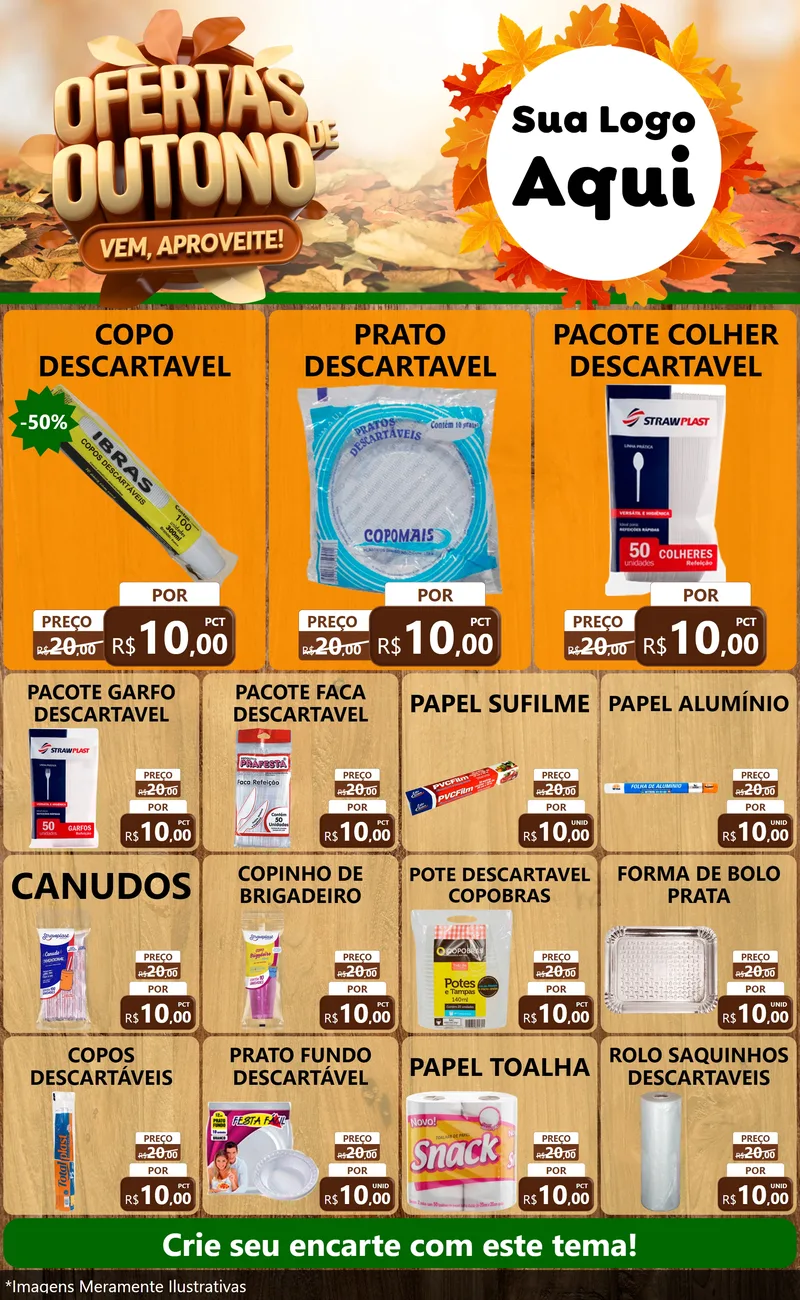 Modelo de Encarte para Encarte Grande com o tema Ofertas de Outono - Vem, Aproveite! para Embalagens
