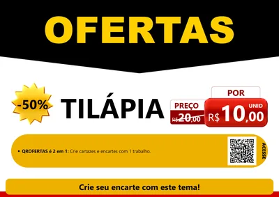 Modelo de Cartaz para Cartaz A4 Horizontal com o tema Ofertas Preto e Vermelho Cartaz para Peixaria