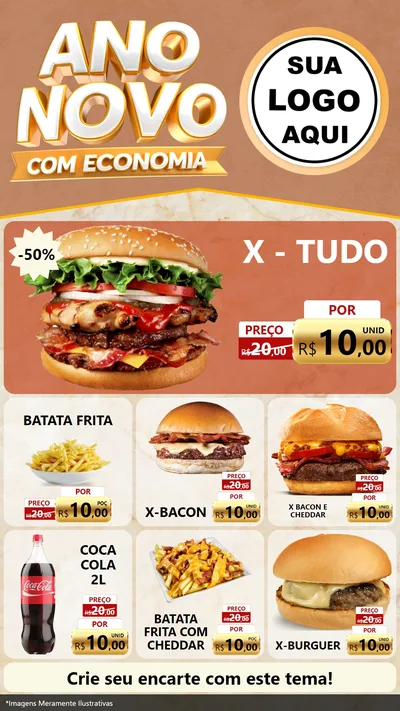 Modelo de Rede Social para Stories com o tema Ano Novo Com Economia para Hamburgueria