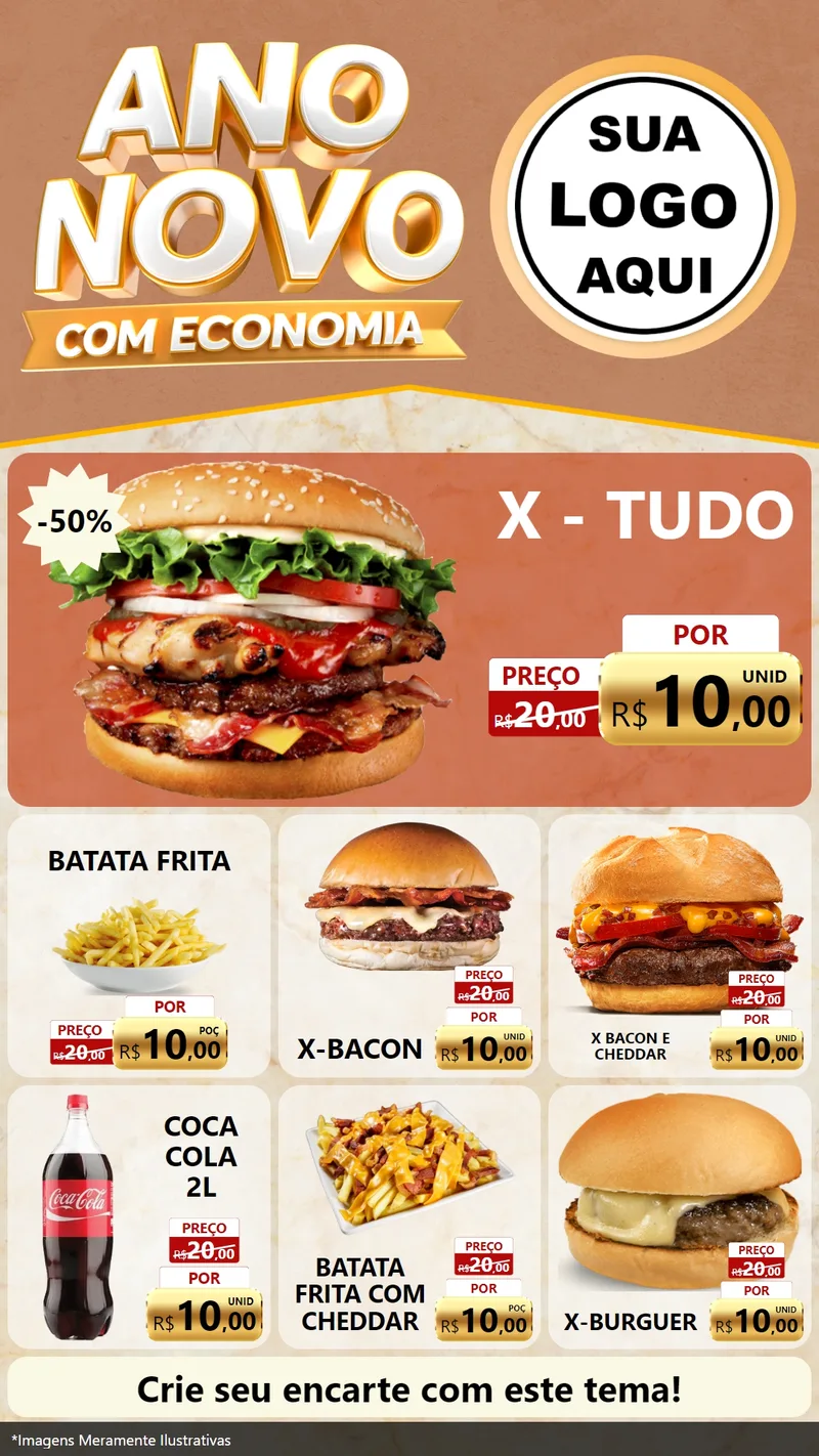 Modelo de Rede Social para Stories com o tema Ano Novo Com Economia para Hamburgueria