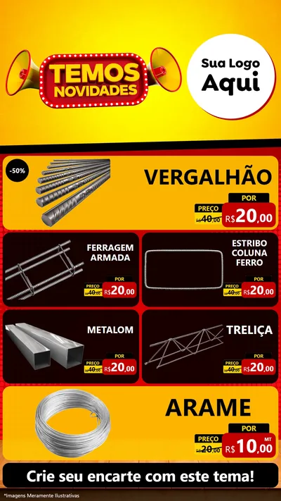 Modelo de TV para TV Vertical com o tema Temos Novidades para Ferragens