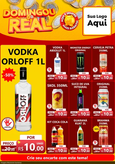 Modelo de Encarte para Encarte A4 Vertical com o tema Domingou do Real para Distribuidora de bebidas