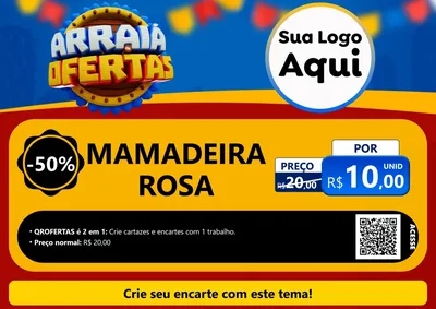 Modelo de Cartaz para Cartaz A4 Horizontal com o tema Arraiá de Ofertas - Junina para Bebês