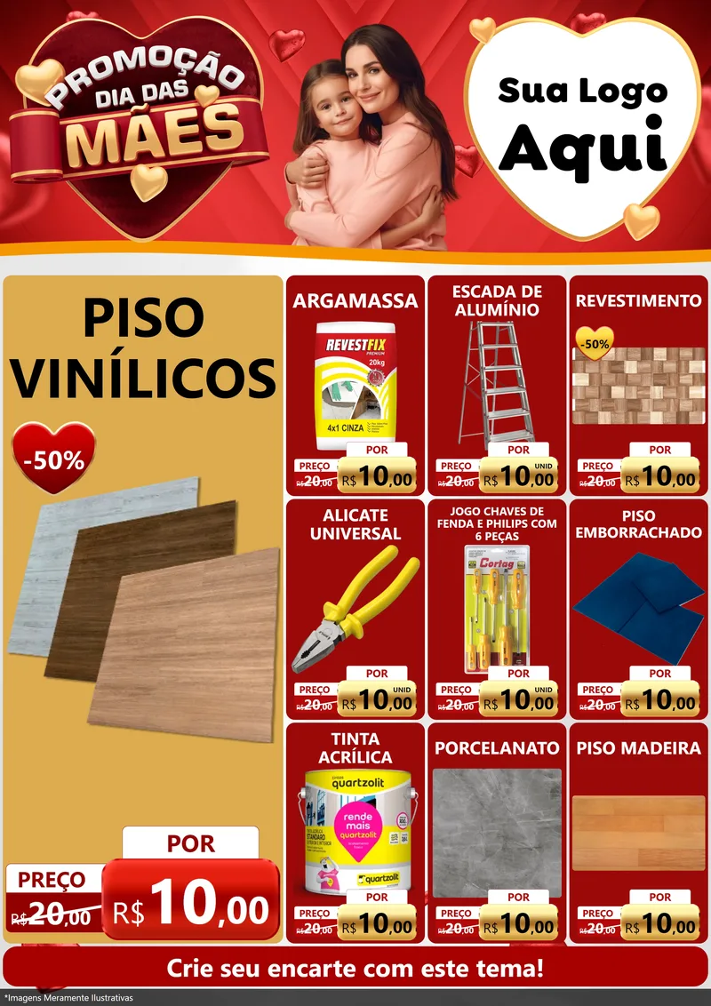 Modelo de Encarte para Encarte A4 Vertical com o tema Promoção Dia das Mães para Material para Construção