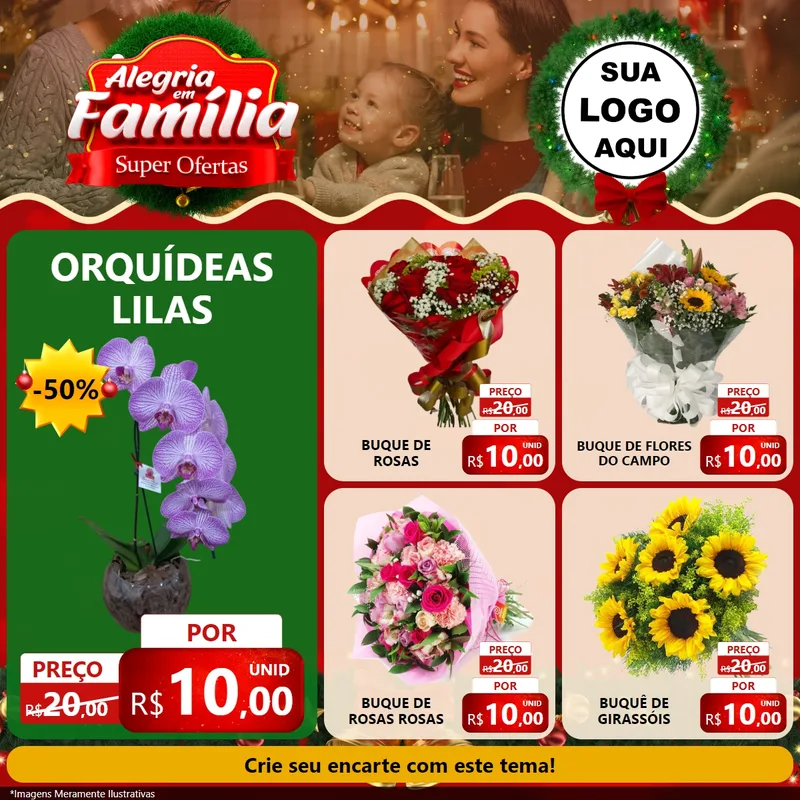 Modelo de Rede Social para Feed Facebook com o tema Alegria Em Família - Super Ofertas para Floricultura e jardim