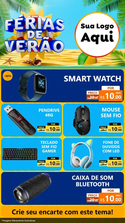 Modelo de TV para TV Vertical com o tema Férias de Verão para Informática