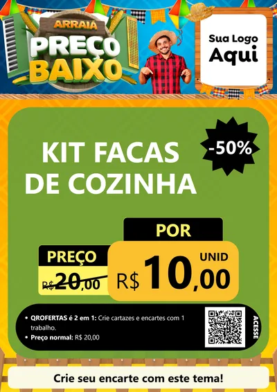 Modelo de Cartaz para Cartaz A4 Vertical com o tema Arraiá de Preço Baixo - Junina para Utilidades Domésticas