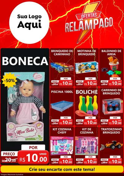Modelo de Encarte para Encarte A4 Vertical com o tema Ofertas Relâmpago para Brinquedos