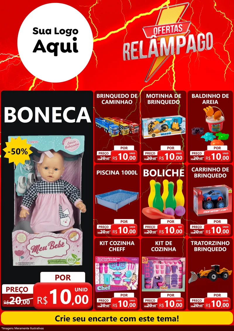 Modelo de Encarte para Encarte A4 Vertical com o tema Ofertas Relâmpago para Brinquedos