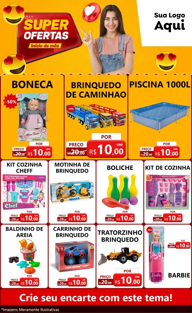 Modelo de Encarte para Encarte Grande com o tema Super Ofertas Inicio De mês para Brinquedos