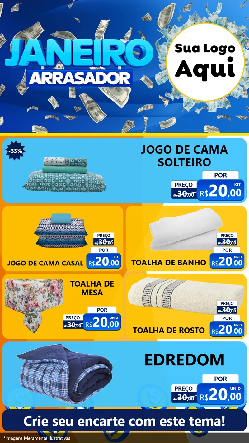 Modelo de TV para TV Vertical com o tema Janeiro Arrasador para Cama, Mesa e Banho