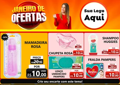 Modelo de Encarte para Encarte A4 Horizontal com o tema Janeiro de Ofertas para Bebês