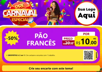 Modelo de Cartaz para Cartaz A4 Horizontal com o tema Pré-Carnaval Especial para Padaria