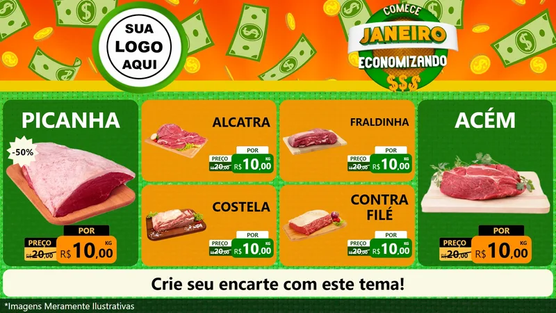 Modelo de TV para TV Horizontal com o tema Comece Janeiro Economizando para Açougue