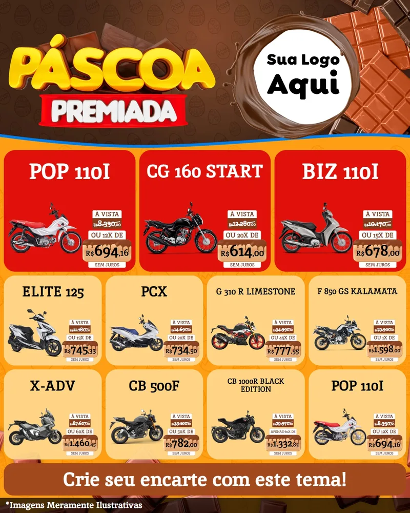 Modelo de Rede Social para Feed Instagram com o tema Páscoa Premiada para Concessionaria de Motos