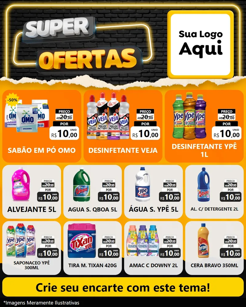 Modelo de Rede Social para Feed Instagram com o tema Super Ofertas para Produtos de Limpeza