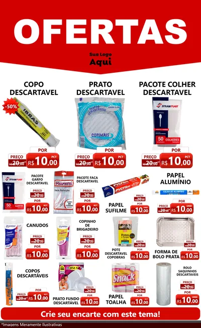Modelo de Encarte para Encarte Grande com o tema Ofertas Vermelho Cartaz para Embalagens