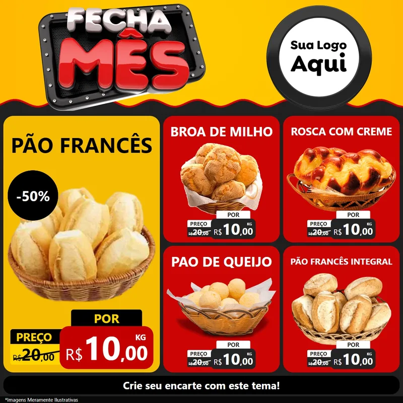 Modelo de Rede Social para Feed Facebook com o tema Fecha Mês para Padaria