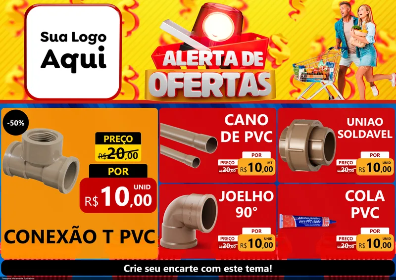 Modelo de Encarte para Encarte A4 Horizontal com o tema Alerta de Ofertas para Tubos e conexões