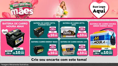 Modelo de TV para TV Horizontal com o tema Feliz Dia das Mães para Baterias Elétricas