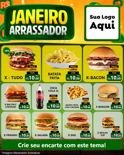 Modelo de Rede Social para Feed Instagram com o tema Janeiro Arrasador para Hamburgueria