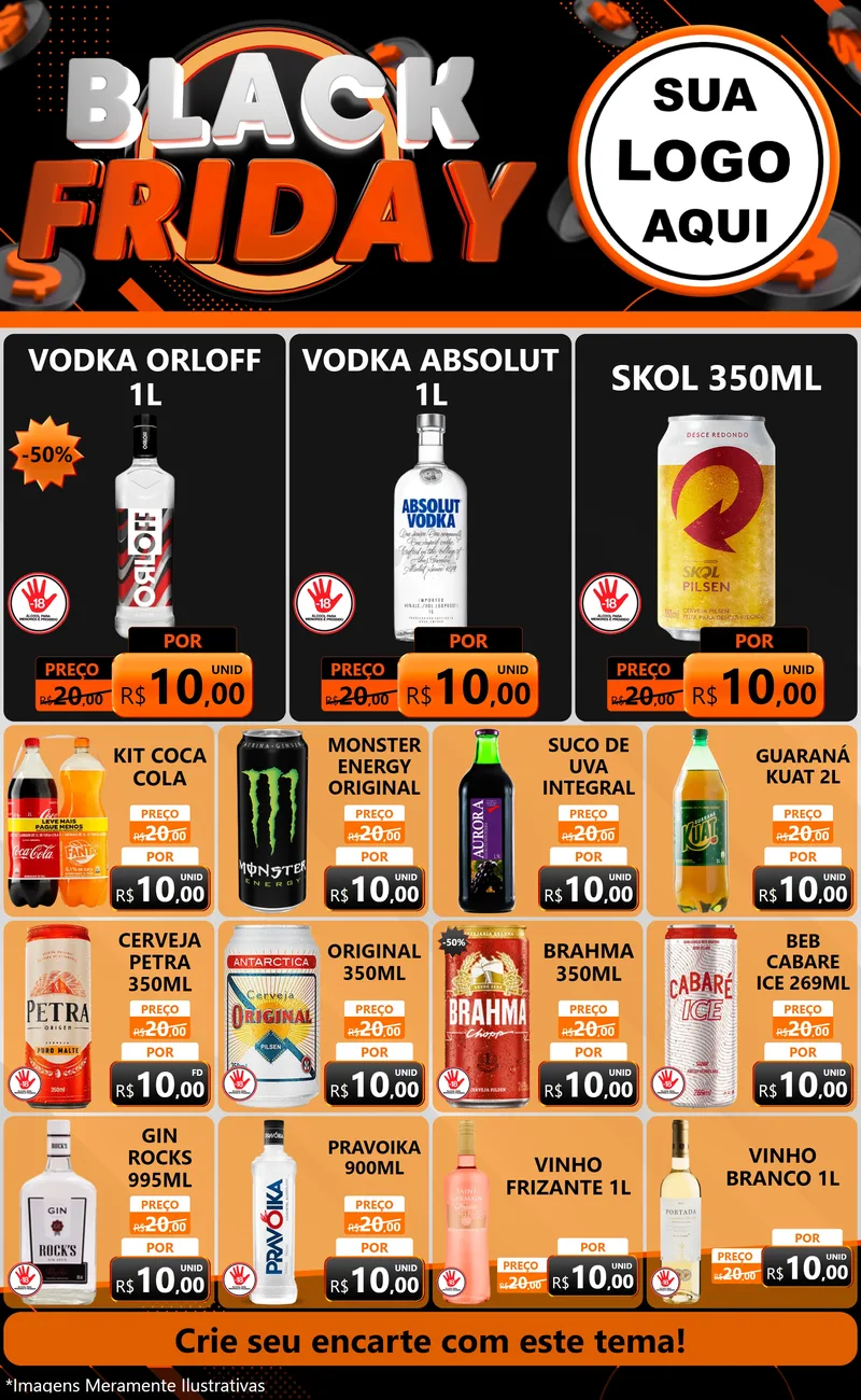 Modelo de Encarte para Encarte Grande com o tema Black Friday para Distribuidora de bebidas