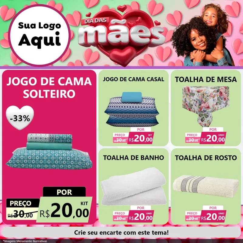 Modelo de Rede Social para Feed Facebook com o tema Dia das Mães para Cama, Mesa e Banho