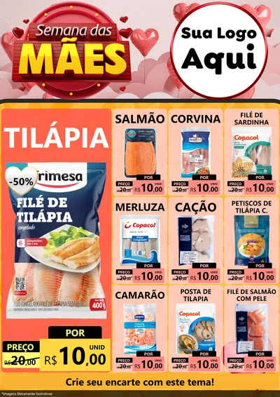 Modelo de Encarte para Encarte A4 Vertical com o tema Semana das Mães para Peixaria