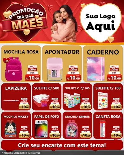 Modelo de Rede Social para Feed Instagram com o tema Promoção Dia das Mães para Papelaria