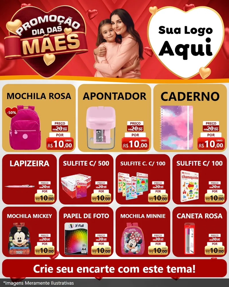 Modelo de Rede Social para Feed Instagram com o tema Promoção Dia das Mães para Papelaria