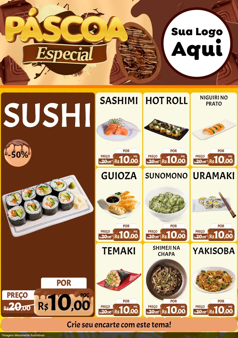 Modelo de Encarte para Encarte A4 Vertical com o tema Páscoa Especial para Comida japonesa