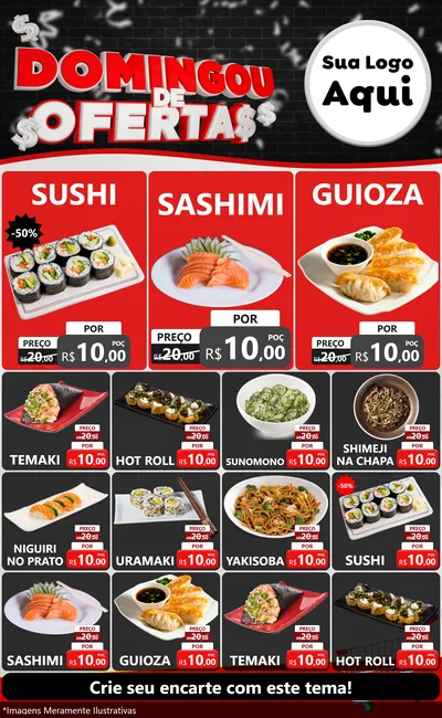 Modelo de Encarte para Encarte Grande com o tema Domingou de Ofertas para Comida japonesa