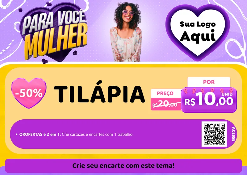 Modelo de Cartaz para Cartaz A4 Horizontal com o tema Para Você, Mulher para Peixaria