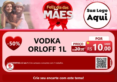 Modelo de Cartaz para Cartaz A4 Horizontal com o tema Feliz Dia Das Mães para Distribuidora de bebidas