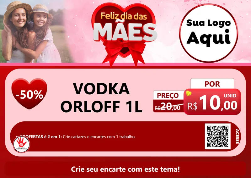 Modelo de Cartaz para Cartaz A4 Horizontal com o tema Feliz Dia Das Mães para Distribuidora de bebidas