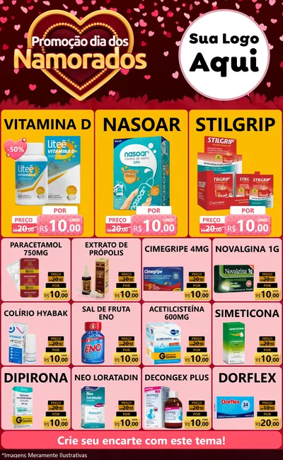 Modelo de Encarte para Encarte Grande com o tema Promoção Dia Dos Namorados para Farmácia