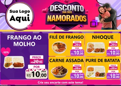 Modelo de Encarte para Encarte A4 Horizontal com o tema Desconto Dia dos Namorados para Restaurante