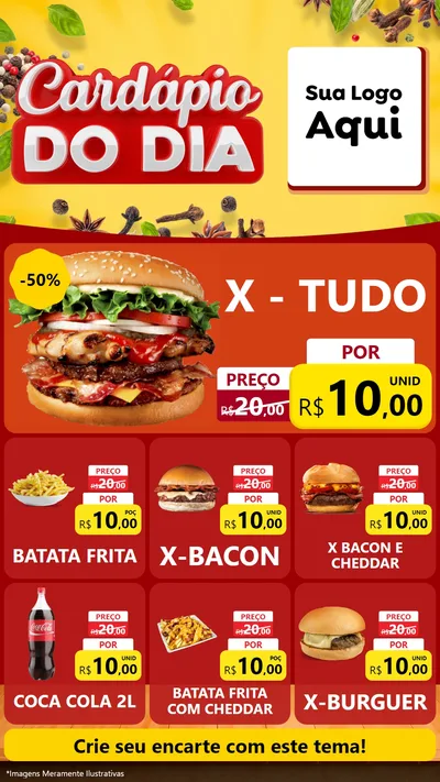 Modelo de Rede Social para Stories com o tema Cardápio do Dia para Hamburgueria