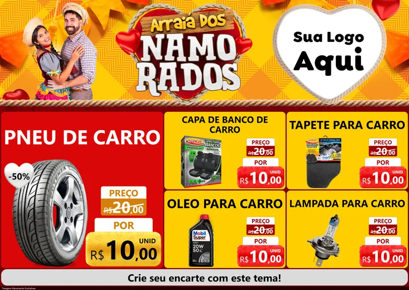 Modelo de Encarte para Encarte A4 Horizontal com o tema Arraiá dos Namorados para Auto peças