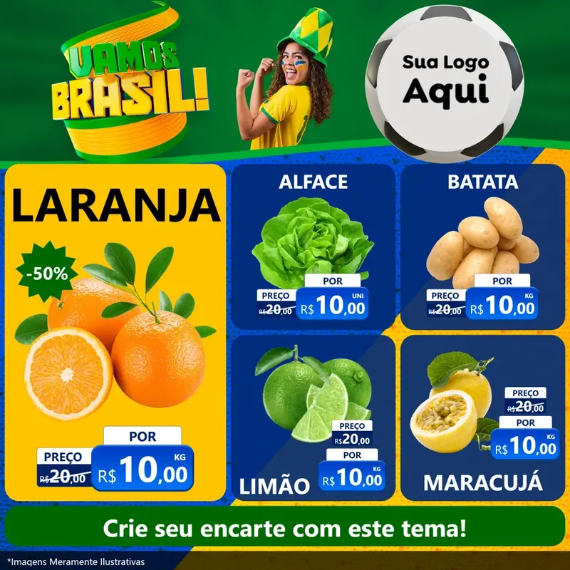 Modelo de Rede Social para Feed Facebook com o tema Vamos Brasil - Copa para Hortifrúti