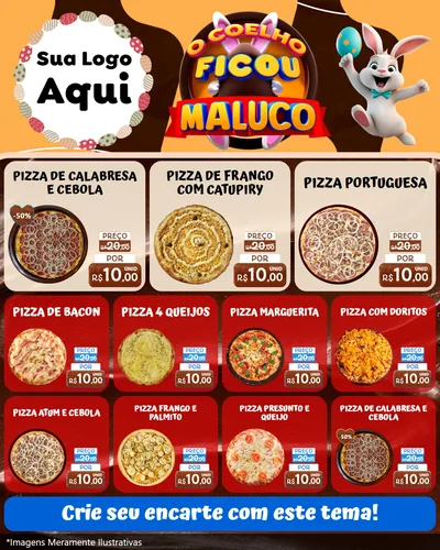 Modelo de Rede Social para Feed Instagram com o tema O Coelho Ficou Maluco - Páscoa para Pizzaria
