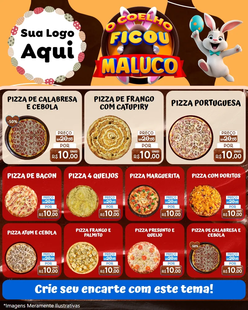 Modelo de Rede Social para Feed Instagram com o tema O Coelho Ficou Maluco - Páscoa para Pizzaria