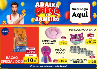 Modelo de Encarte para Encarte A4 Horizontal com o tema Abaixa Preço em Janeiro para Pet Shop
