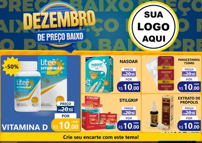Modelo de Encarte para Encarte A4 Horizontal com o tema Dezembro de Preço Baixo para Farmácia