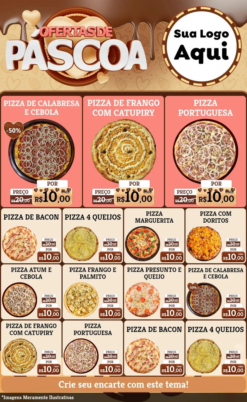 Modelo de Encarte para Encarte Grande com o tema Ofertas de Páscoa para Pizzaria